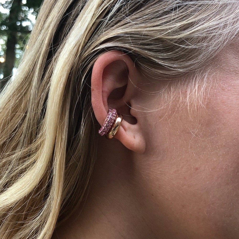 LANA Gold & Pink Pavè Huggie Ear Cuffs! - Picture 5 of 5